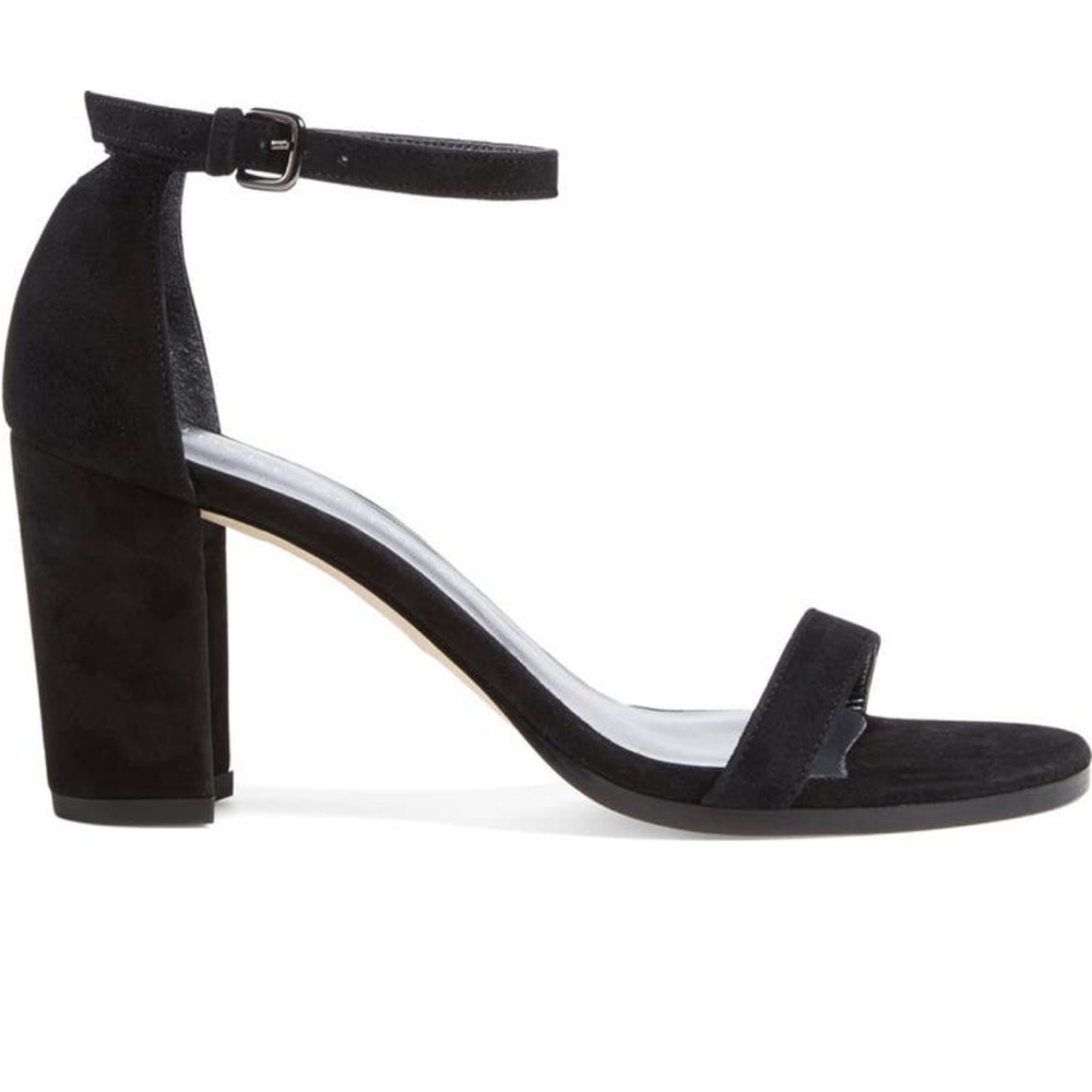 Stuart Weitzman NearlyNude Ankle Strap Block Heel Suede Sandals in Black - 7